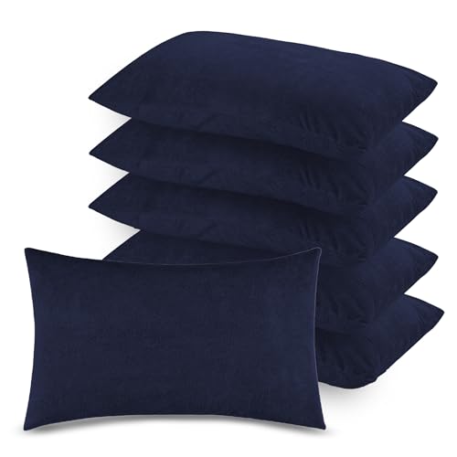 GADDA CO Ultra Soft Waterproof Pillow Protector Covers Pack of 6 with Zipper Closure, Terry Cotton Feel, Dust Mite & Bed Bug Protection, Water Spill Resistant, Standard Size 18 x 28 Inches, Dark Blue - Image 1