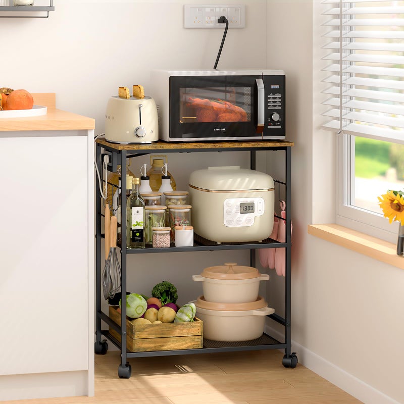ThreeHio Rolling Kitchen Microwave Cart with Power Outlet, 3 Tier Microwave Table Stand with Storage, Kitchen Utility Cart on Wheels, Small Coffee Cart Shelf Rack Organizer for Living Room Office - Image 1