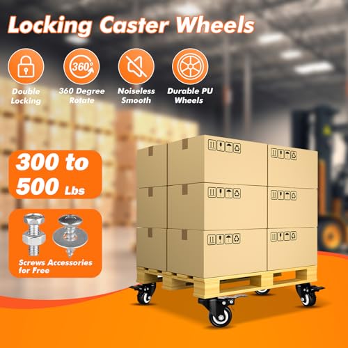 GcFoir 2" Casters Set of 8 Heavy-duty Industrial Caster Wheels, Polyurethane (PU) No Noise Wheels with Double Locking and Double Ball Bearing, Swivel Casters for Workbench, Furniture, Plate Castors Black - Image 2