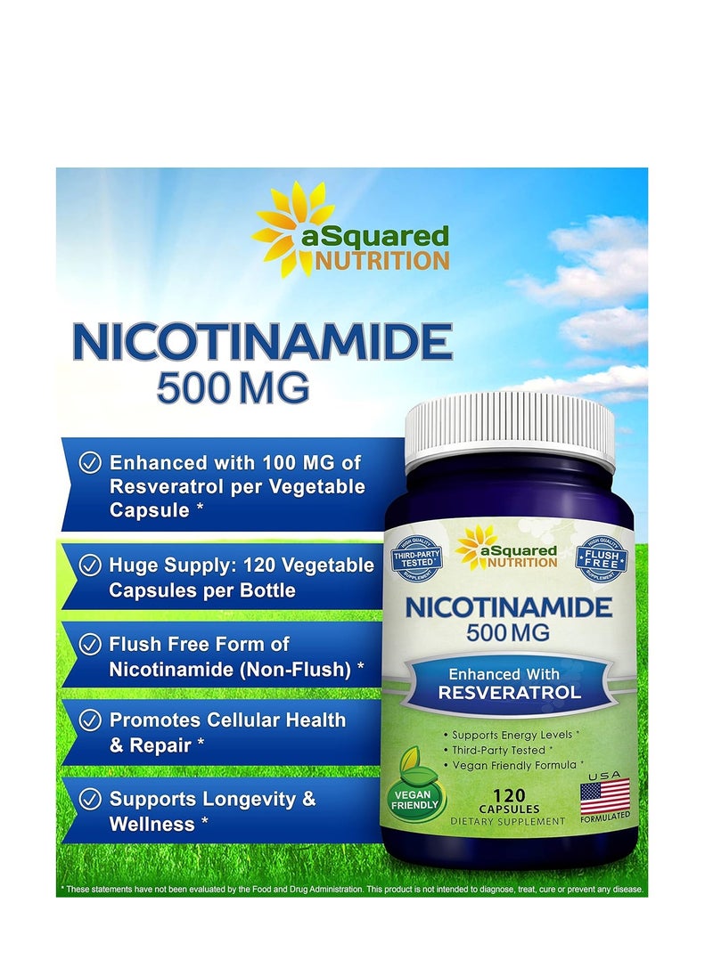 aSquared Nutrition - Nicotinamide 500mg With Resveratrol 120 caps - Image 1