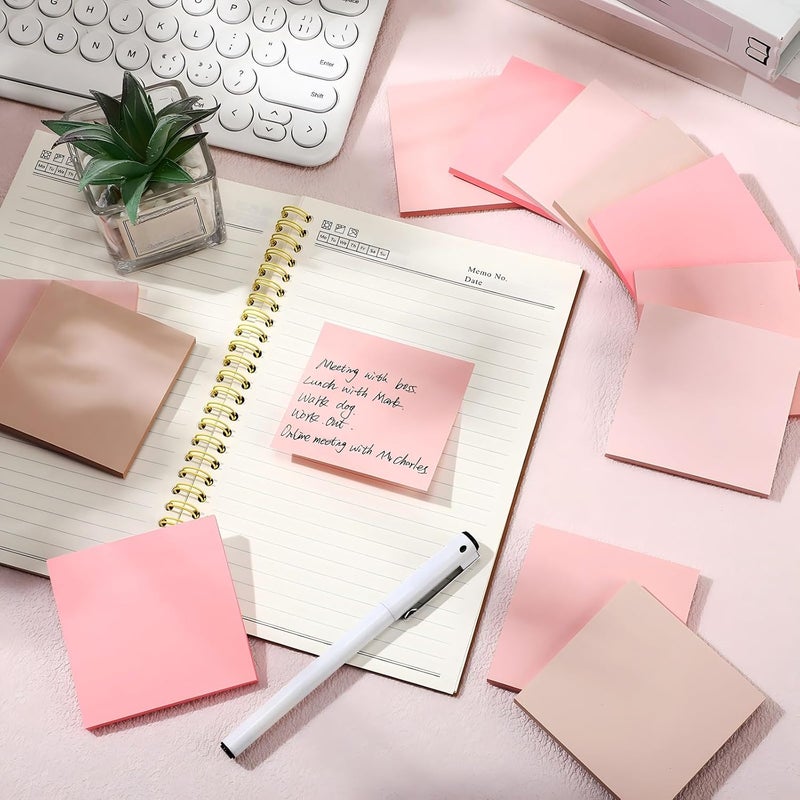 Thenshop 12 Pads Sticky Notes 3''x3'', Self Stick Notes Pads Office Supplies, 4 Gradient Colors Vintage Color 50 Sheets/pad for School,Office, Home (Gradient Pink) - Image 4