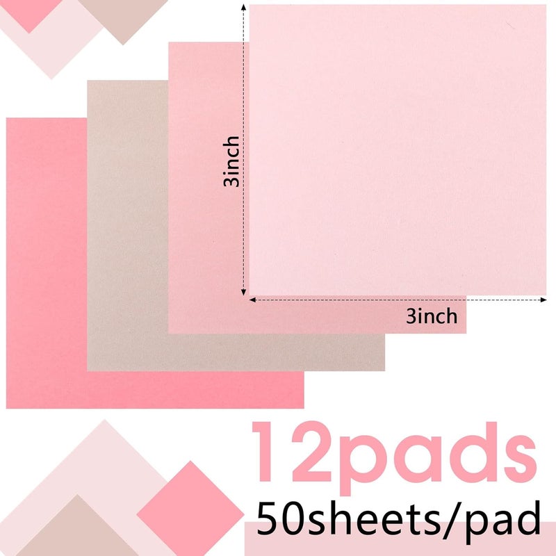 Thenshop 12 Pads Sticky Notes 3''x3'', Self Stick Notes Pads Office Supplies, 4 Gradient Colors Vintage Color 50 Sheets/pad for School,Office, Home (Gradient Pink) - Image 2