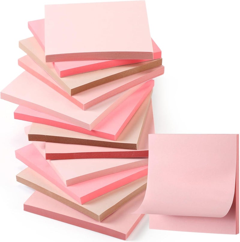 Thenshop 12 Pads Sticky Notes 3''x3'', Self Stick Notes Pads Office Supplies, 4 Gradient Colors Vintage Color 50 Sheets/pad for School,Office, Home (Gradient Pink) - Image 1