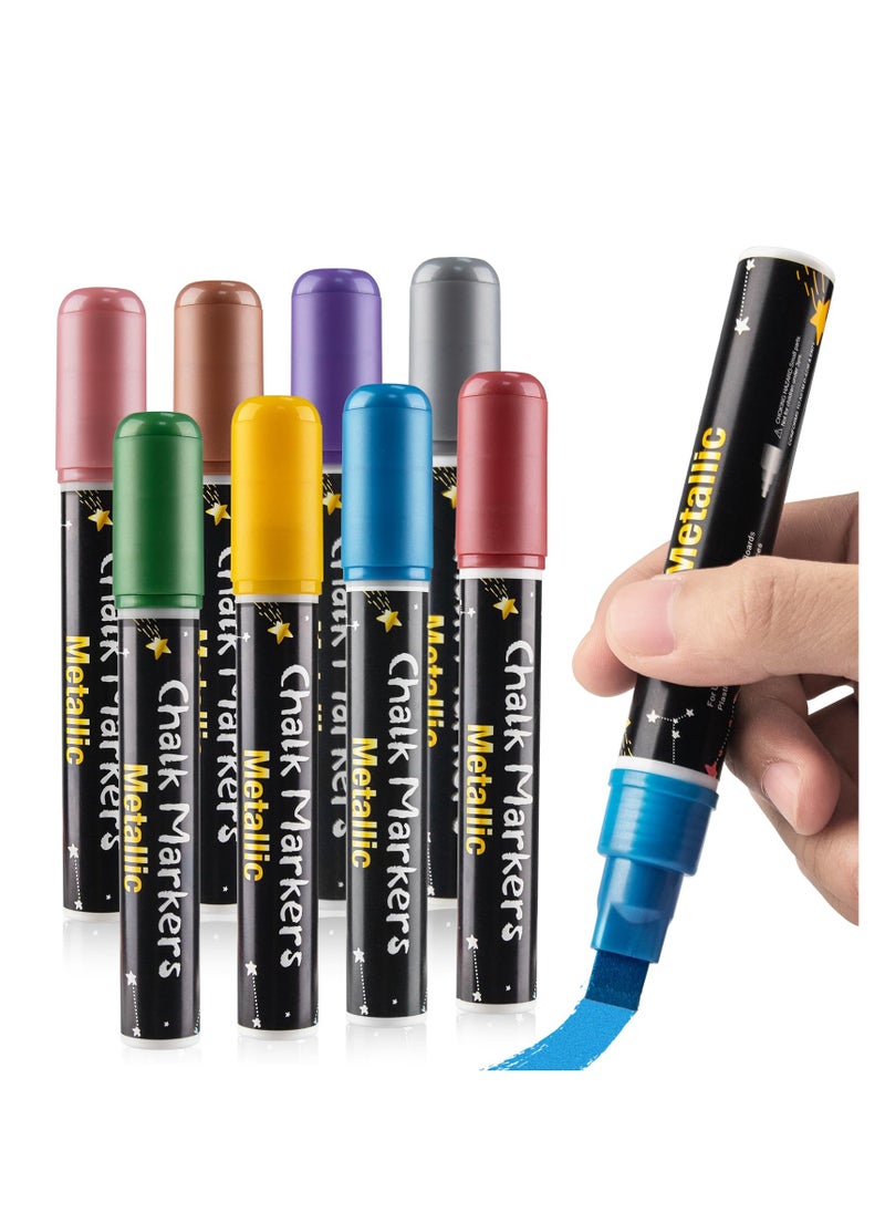 SYOSI Metallic Liquid Chalk Markers for Chalkboard, 8 Colors Jumbo Liquid Chalk Marker with 10mm Thick Tips, Big Chalkboard Markers, Car Window Paint Markers Pen for Glass, Auto, Windshield  - Image 1