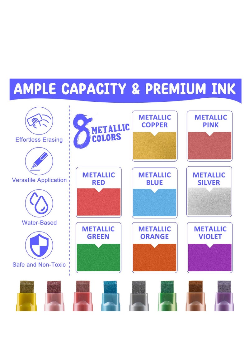 SYOSI Metallic Liquid Chalk Markers for Chalkboard, 8 Colors Jumbo Liquid Chalk Marker with 10mm Thick Tips, Big Chalkboard Markers, Car Window Paint Markers Pen for Glass, Auto, Windshield  - Image 5