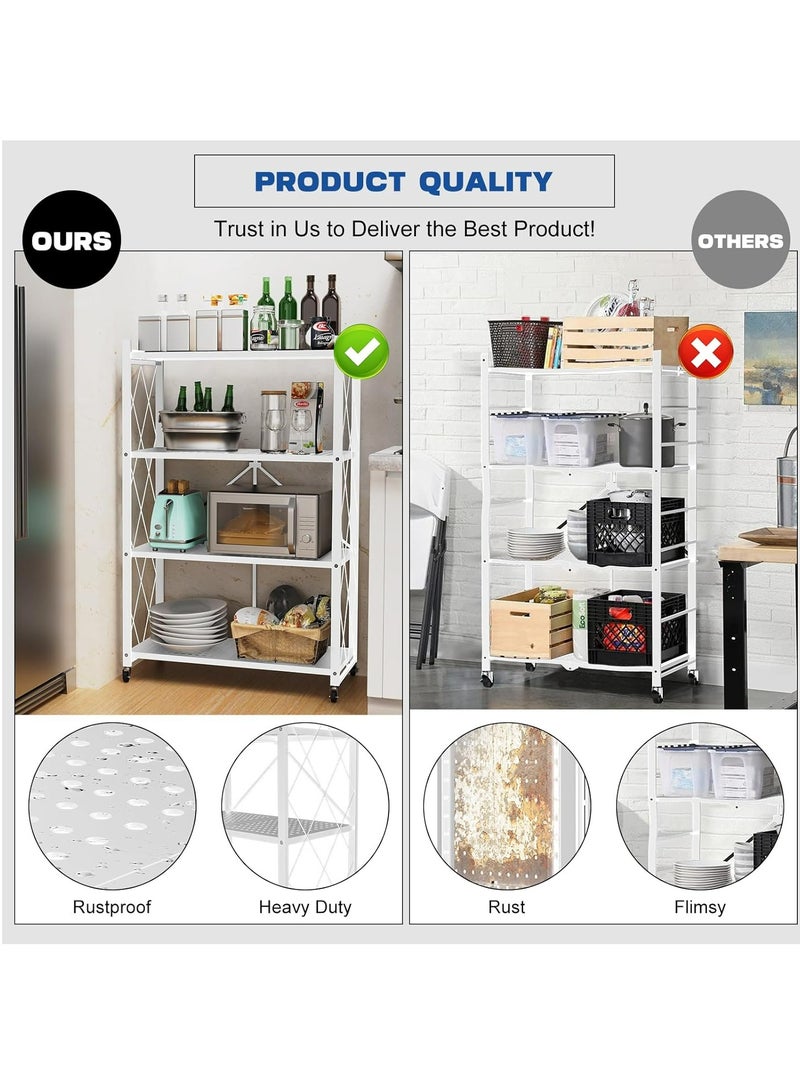 رولستيمي رف تخزين قابل للطي من 4 طبقات مع عجلات ، عربة دوارة للكتب ، أرفف تخزين المطبخ ، منظم خزانة المؤن ، ديكور غرفة المكتب ، أبيض - Image 4