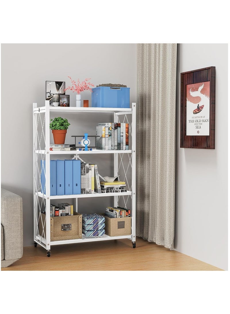 رولستيمي رف تخزين قابل للطي من 4 طبقات مع عجلات ، عربة دوارة للكتب ، أرفف تخزين المطبخ ، منظم خزانة المؤن ، ديكور غرفة المكتب ، أبيض - Image 2