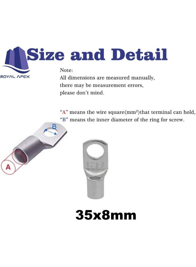 Royal Apex Copper Cable Lugs 10Pcs Set-Wire Terminals, Connector Cable Lugs Ring Battery Sc Terminals, For Marine, Solar, Automotive, Electric, Home Applications Etc (Hole Size 8Mm, Cable Size 35Mm) - Image 3
