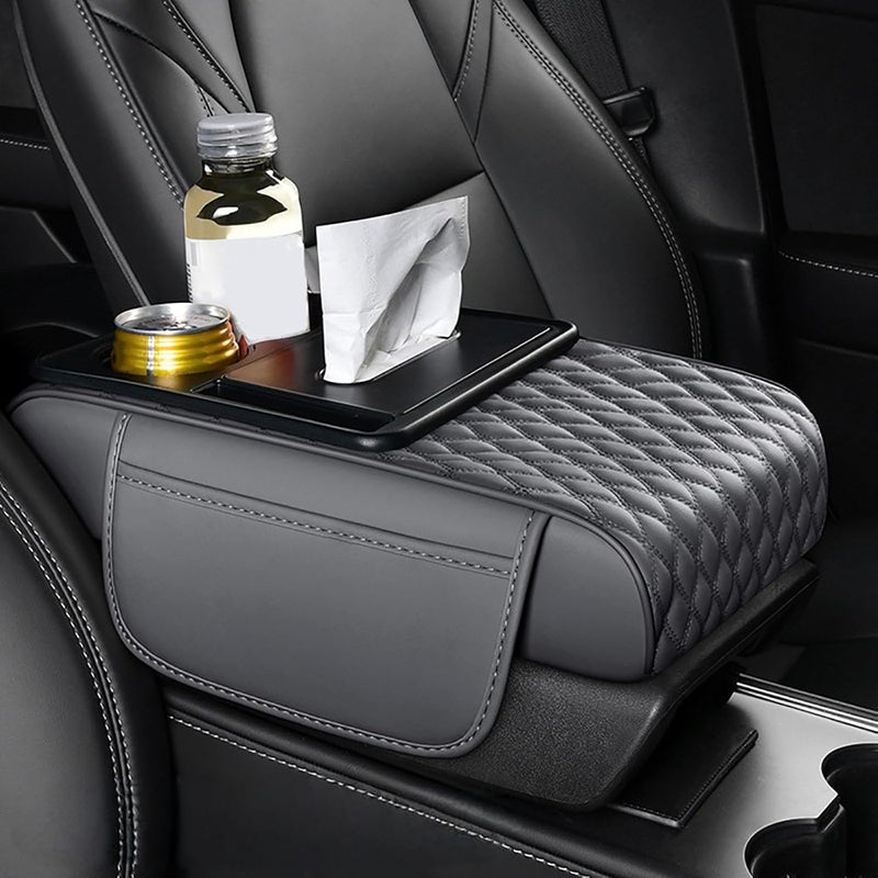 LINGYUE Car Armrest Cushion for Suzuki Swift Sport,Thicken Height Pad Arm Rest Cushion with Pocket Tissue Cup Holder Memory Cotton,Grey - Image 1