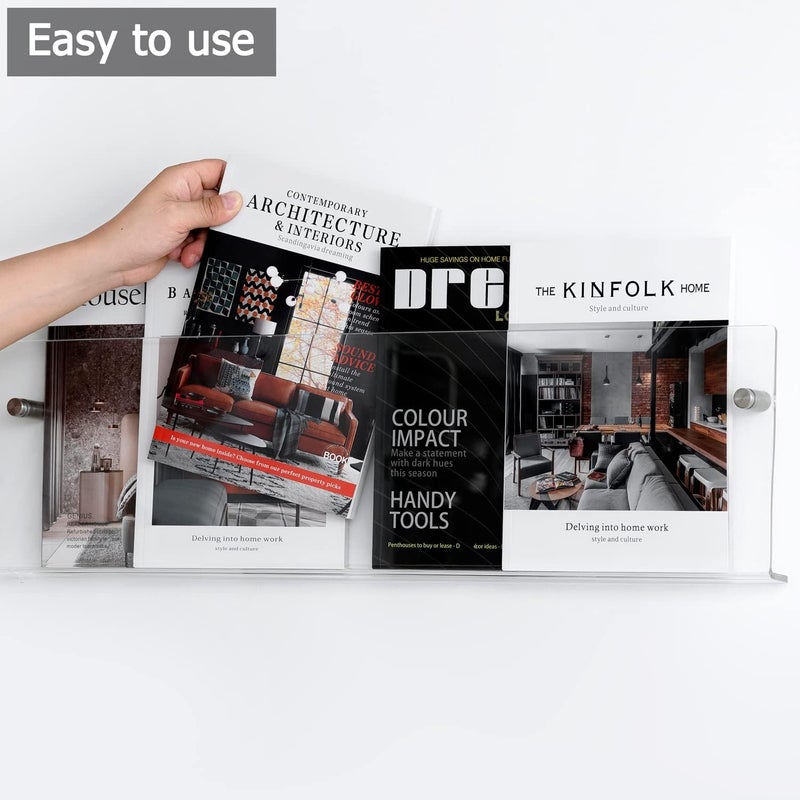 XOHYW 2 Pack Clear Acrylic Magazine Holder, Wall Mount Bookshelf Magazine Rack, Literature Brochure File Display Shelf for Waiting Room, Living Room, Office, Home, Organization - Image 3