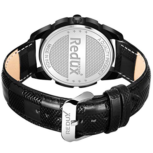 REDUX Analogue Black Linear Designer Dial Leather Watch for Men's RWS0214S - Image 4