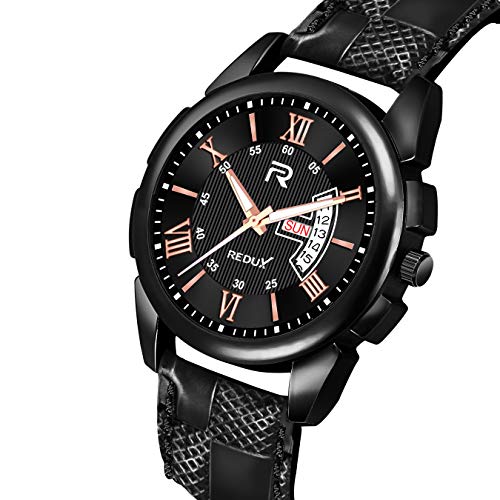 REDUX Analogue Black Linear Designer Dial Leather Watch for Men's RWS0214S - Image 3