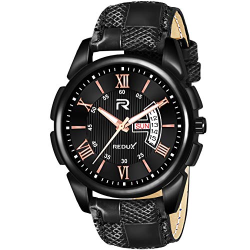 REDUX Analogue Black Linear Designer Dial Leather Watch for Men's RWS0214S - Image 2