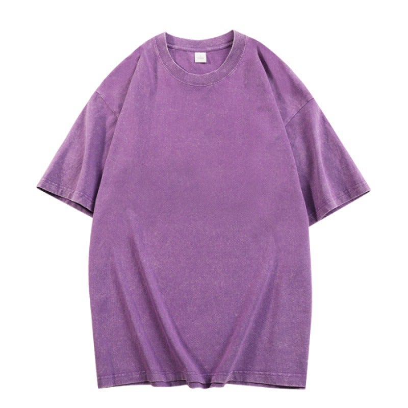 240G European Version Of Washed Old Cotton Loose Large Size Large Falling Shoulder Fashion Retro Heavy Craft Batik T-Shirt - Image 1