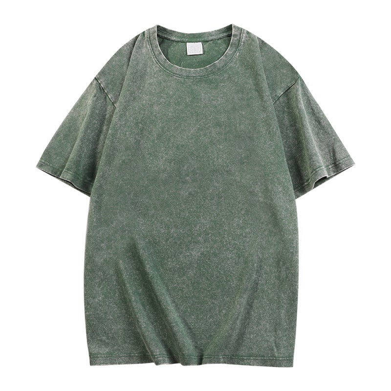 240G European Version Of Washed Old Cotton Loose Large Size Large Falling Shoulder Fashion Retro Heavy Craft Batik T-Shirt - Image 5