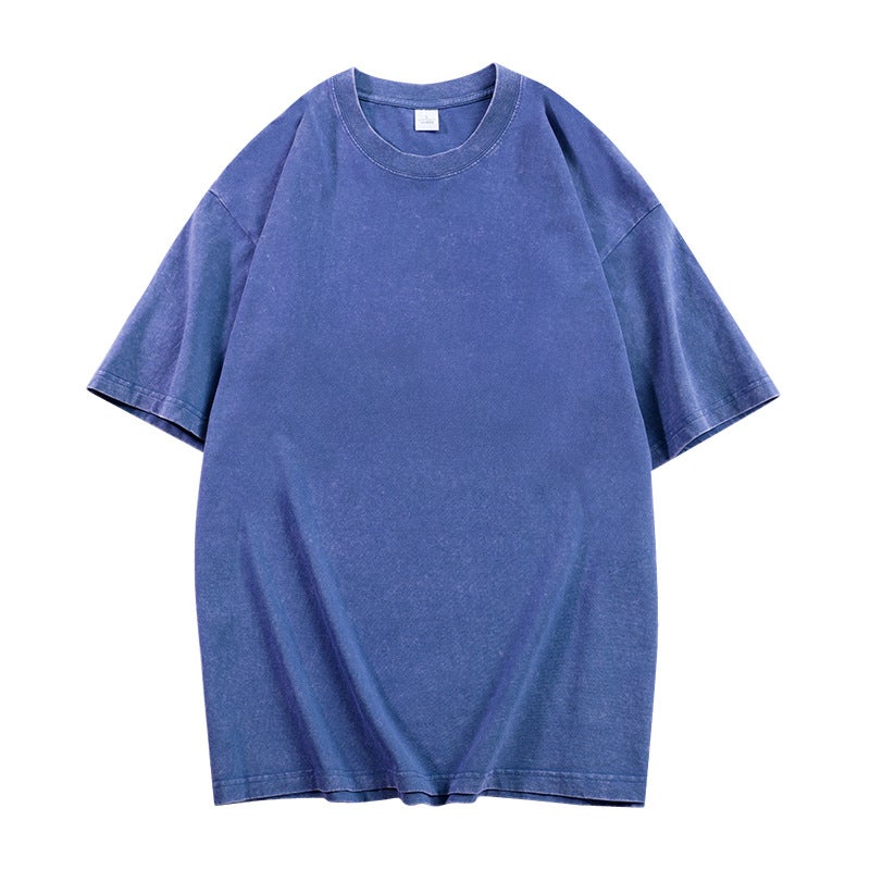 240G European Version Of Washed Old Cotton Loose Large Size Large Falling Shoulder Fashion Retro Heavy Craft Batik T-Shirt - Image 4