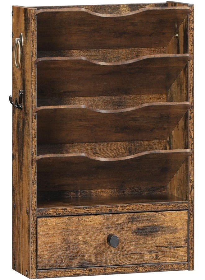 HOOBRO Wall File Organizer, Mail Organizer Wall Mounted, Wooden Literature Organizer, Construction Paper Organizer with Drawer Storage and 2 Hooks, for Office, Classroom, Home, Rustic Brown FG14WF01 - Image 1
