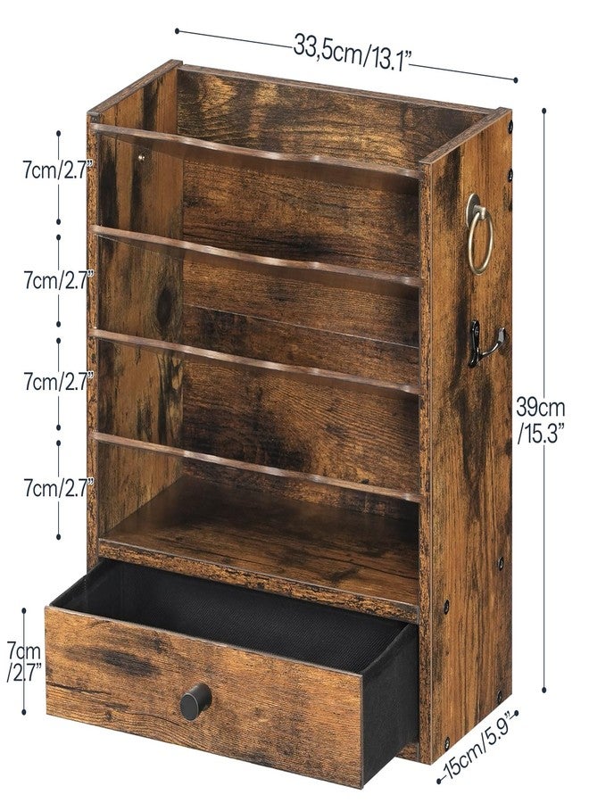 HOOBRO Wall File Organizer, Mail Organizer Wall Mounted, Wooden Literature Organizer, Construction Paper Organizer with Drawer Storage and 2 Hooks, for Office, Classroom, Home, Rustic Brown FG14WF01 - Image 3