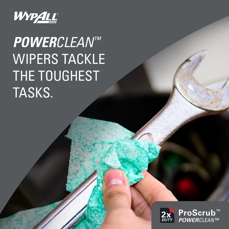 WypAll PowerClean ProScrub Heavy Duty Wet Towels (91371), Dual Action Cleaning, Large 9.5" x 12" Wipes, Bucket Included (6 Containers of 75 Sheets, 450 Sheet Total) - Image 4