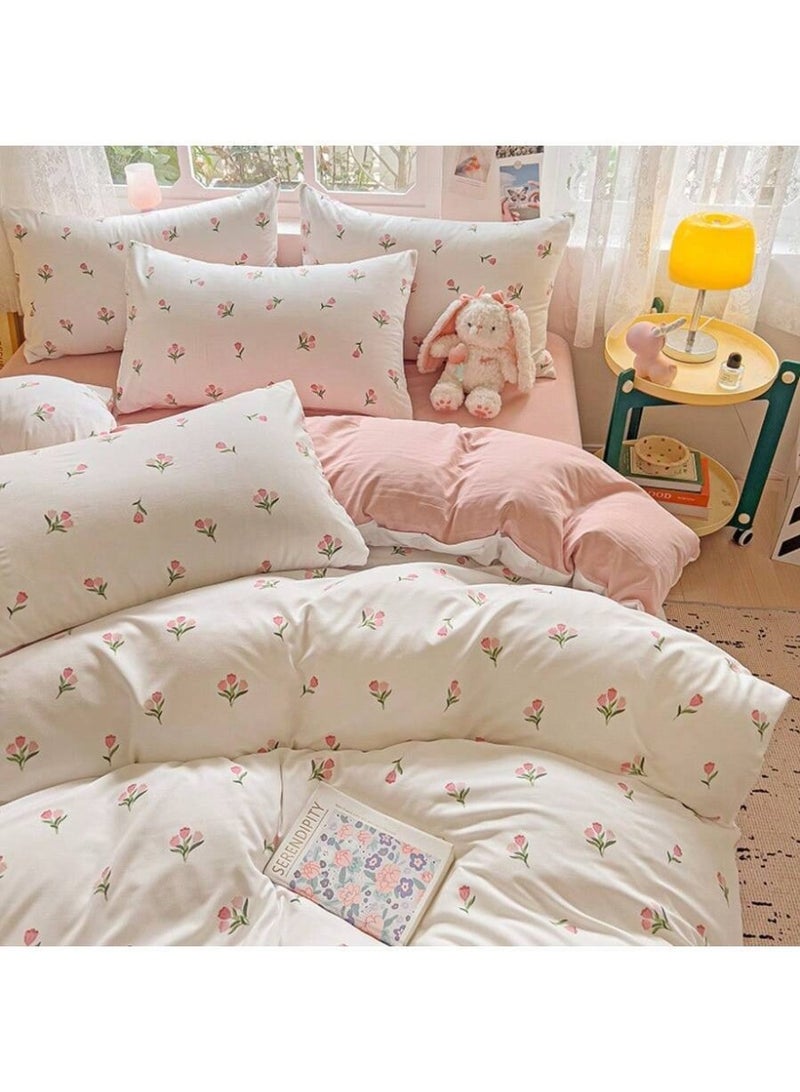 Cover Soft Pink Floral Bedding Set – Elegant Rose Print Duvet Cover Set – Cozy Pastel Bed Sheets & Pillowcases for a Sweet Bedroom Look - (150*200cm) - Image 1