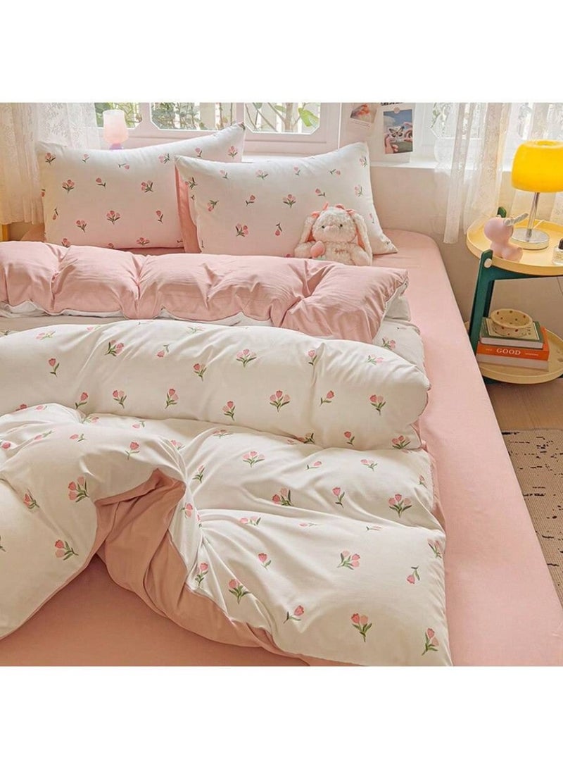 Cover Soft Pink Floral Bedding Set – Elegant Rose Print Duvet Cover Set – Cozy Pastel Bed Sheets & Pillowcases for a Sweet Bedroom Look - (150*200cm) - Image 3