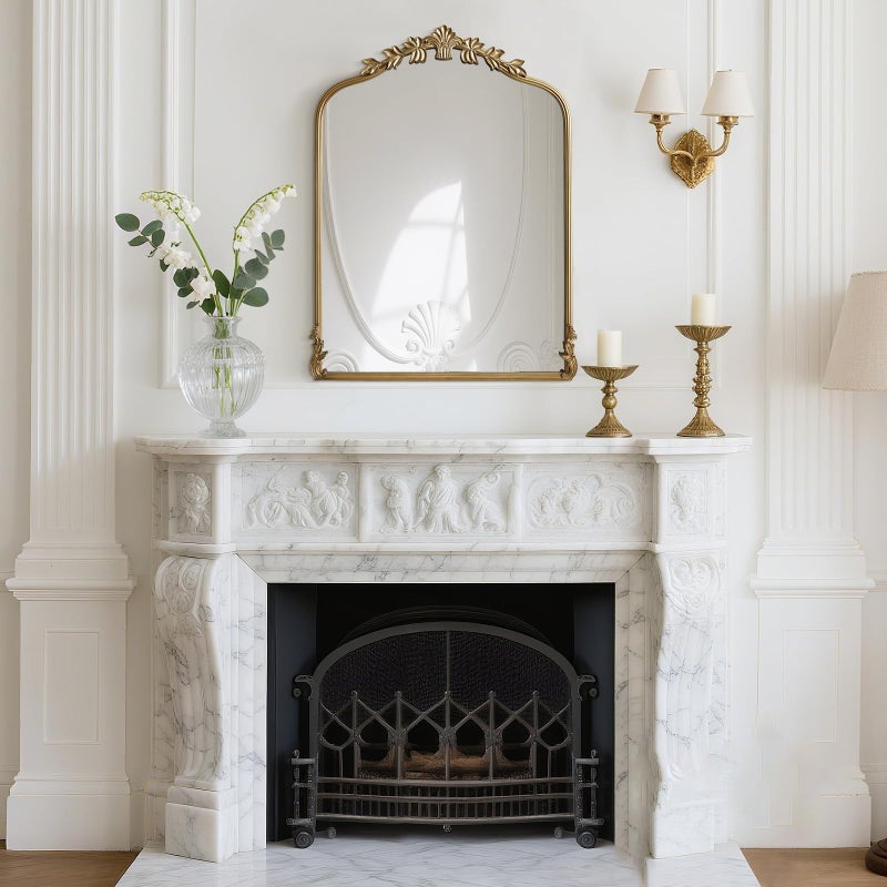 WallBeyond Gold Antique Mirror for Vanity 24x32 Inch, Gold Vintage Mirror with Ornate Frame, Arched Vintage Wall for Bathroom, Living Room, Fireplace - Image 3