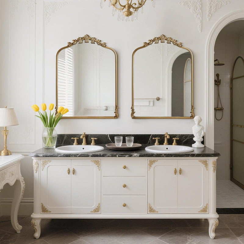 WallBeyond Gold Antique Mirror for Vanity 24x32 Inch, Gold Vintage Mirror with Ornate Frame, Arched Vintage Wall for Bathroom, Living Room, Fireplace - Image 5