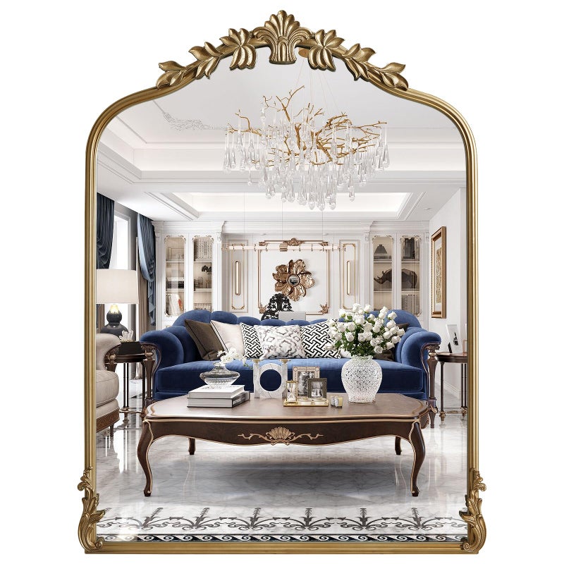 WallBeyond Gold Antique Mirror for Vanity 24x32 Inch, Gold Vintage Mirror with Ornate Frame, Arched Vintage Wall for Bathroom, Living Room, Fireplace - Image 1