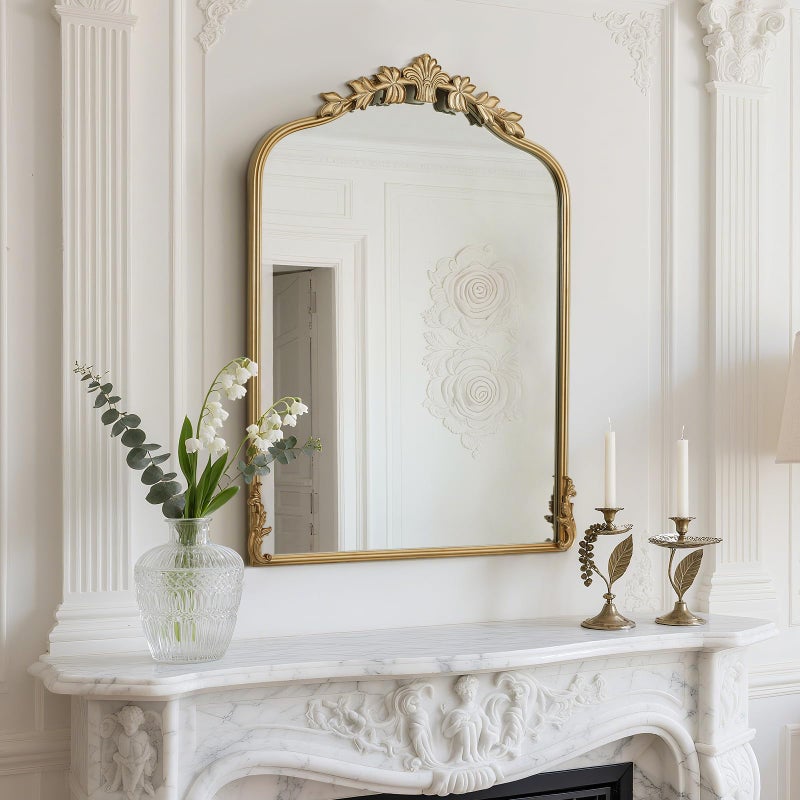WallBeyond Gold Antique Mirror for Vanity 24x32 Inch, Gold Vintage Mirror with Ornate Frame, Arched Vintage Wall for Bathroom, Living Room, Fireplace - Image 2
