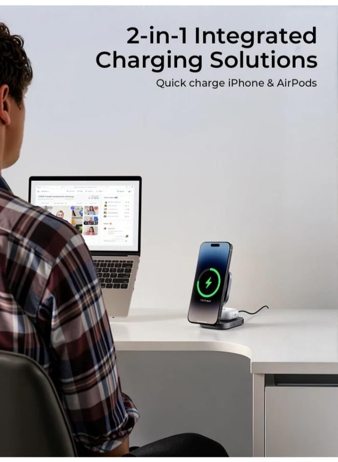 AUKEY MagFusion L Qi2 2-in-1 Foldable Magnetic Fast Wireless Charging Station LC-MC211 grey - Image 3