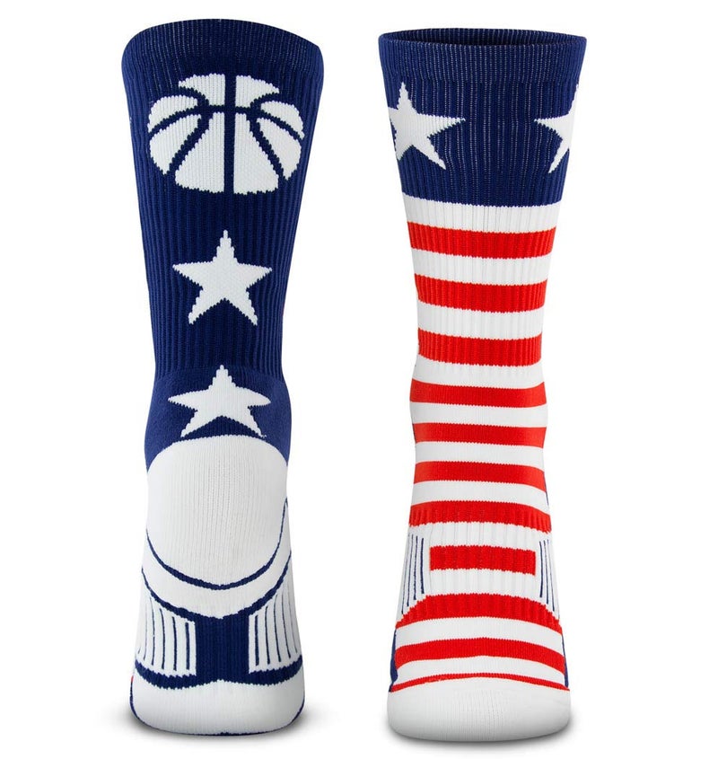 ChalkTalkSPORTS Basketball Performance Crew Socks - Patriotic Stars and Stripes - Basketball Mid-Calf Socks - Adult - Image 1