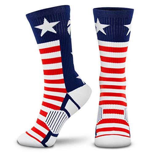 ChalkTalkSPORTS Basketball Performance Crew Socks - Patriotic Stars and Stripes - Basketball Mid-Calf Socks - Adult - Image 2