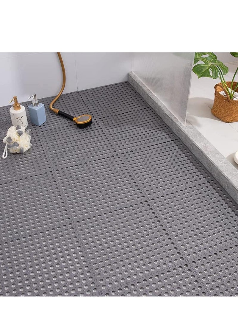 GUDOO طقم مكون من 12 قطعة بلاط أرضية مترابط غير قابل للانزلاق مع فتحات تصريف، بمقاس 11.8 × 11.8 بوصة، حصيرة استحمام من PVC ناعمة مع أكواب شفط، فتحات تصريف للحمام، المطبخ، وحمامات السباحة (رمادي) - Image 5