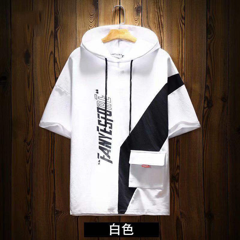Japanese Style Retro Short-Sleeved Men'S Ins Brand Contrast Color Pocket Half-Sleeved T-Shirt Summer Loose All-Match Hooded Round Neck T-Shirt - Image 3