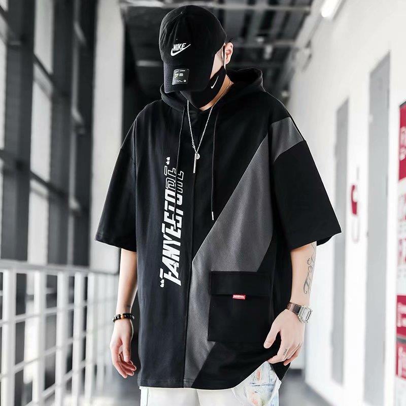 Japanese Style Retro Short-Sleeved Men'S Ins Brand Contrast Color Pocket Half-Sleeved T-Shirt Summer Loose All-Match Hooded Round Neck T-Shirt - Image 4