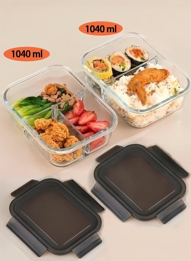 2 Piece High Borosilicate Glass Microwaveable Large Lunch Boxes Divider Fruit Box 1040ml and 1040ml - Image 1