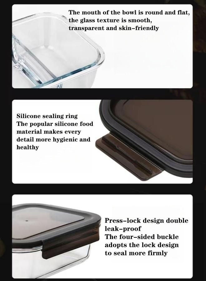 2 Piece High Borosilicate Glass Microwaveable Large Lunch Boxes Divider Fruit Box 1040ml and 1040ml - Image 4