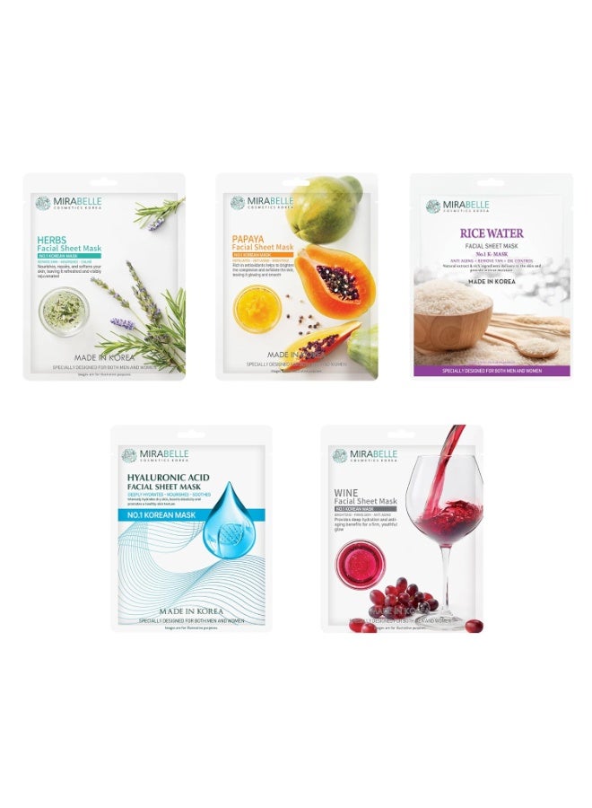Mirabelle Bright Skin Facial Sheet Mask (Pack of 5) - BCS - Image 1