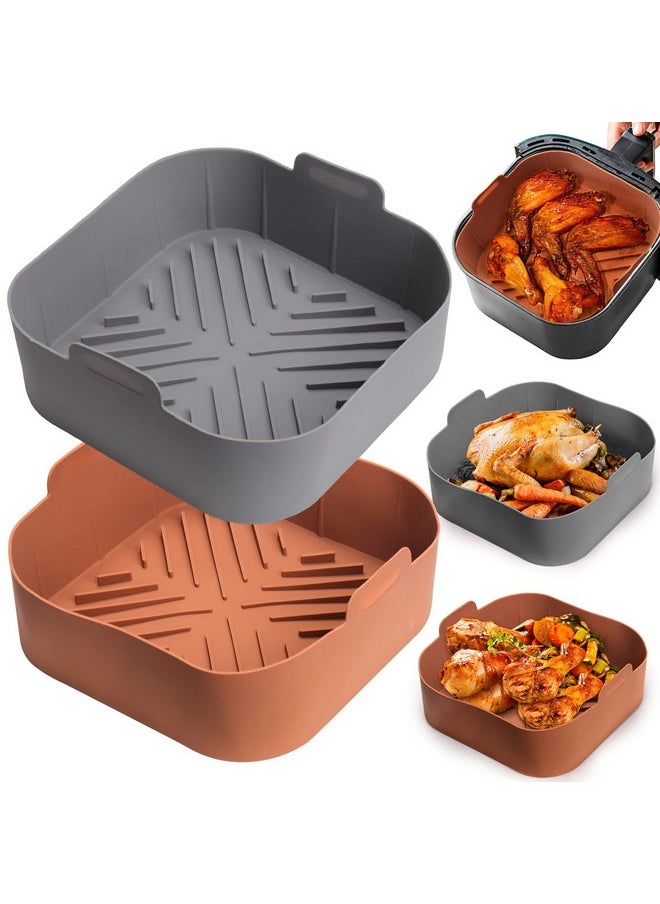 PalkSky Silicone Air Fryer Basket Liners Square - 2Pcs Reusable Air Fryer Silicone Pots for Food Safe Air fryers Oven Accessories(8.5 Inch)  - Image 1