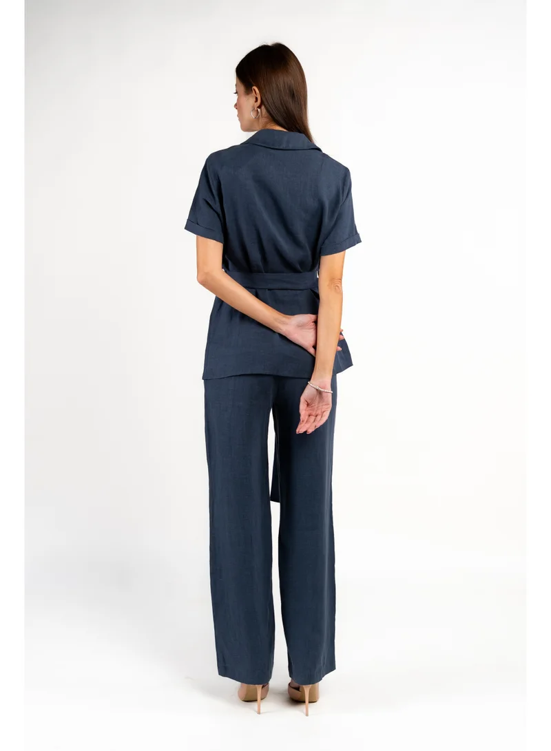 Fashonara  Linen Blue Co-Ord Set for Women | Best Price UAE