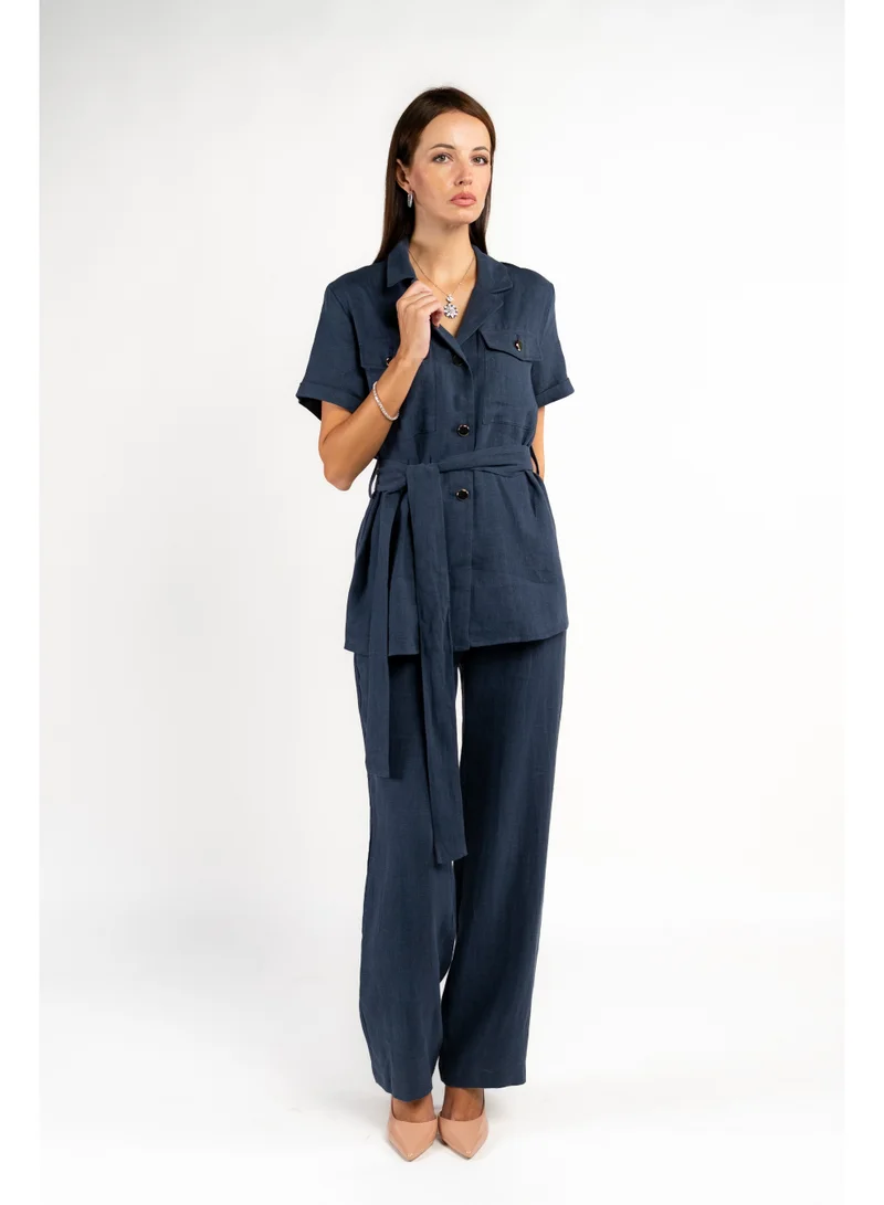 Fashonara Linen Blue Co-Ord Set