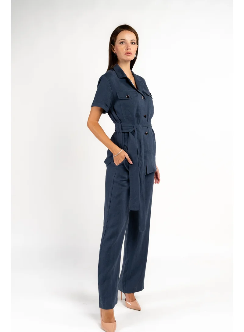 Fashonara  Linen Blue Co-Ord Set for Women | Best Price UAE