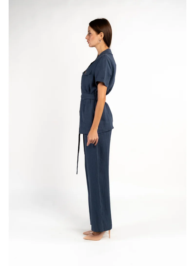 Fashonara  Linen Blue Co-Ord Set for Women | Best Price UAE