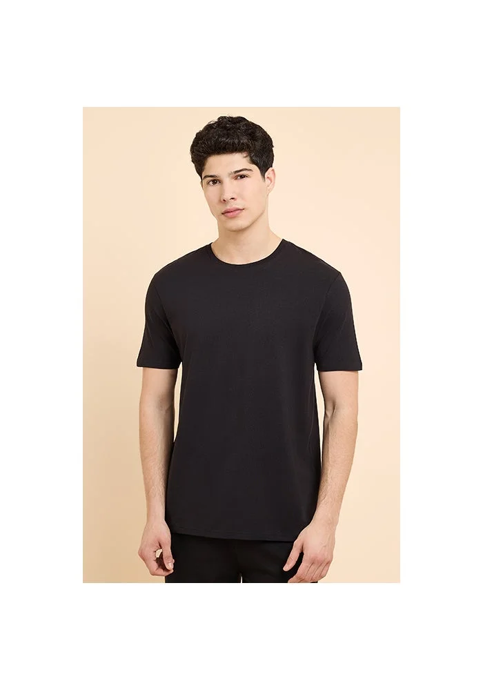 أر أند بي Solid Sleep T-Shirt with Crew Neck and Short Sleeves