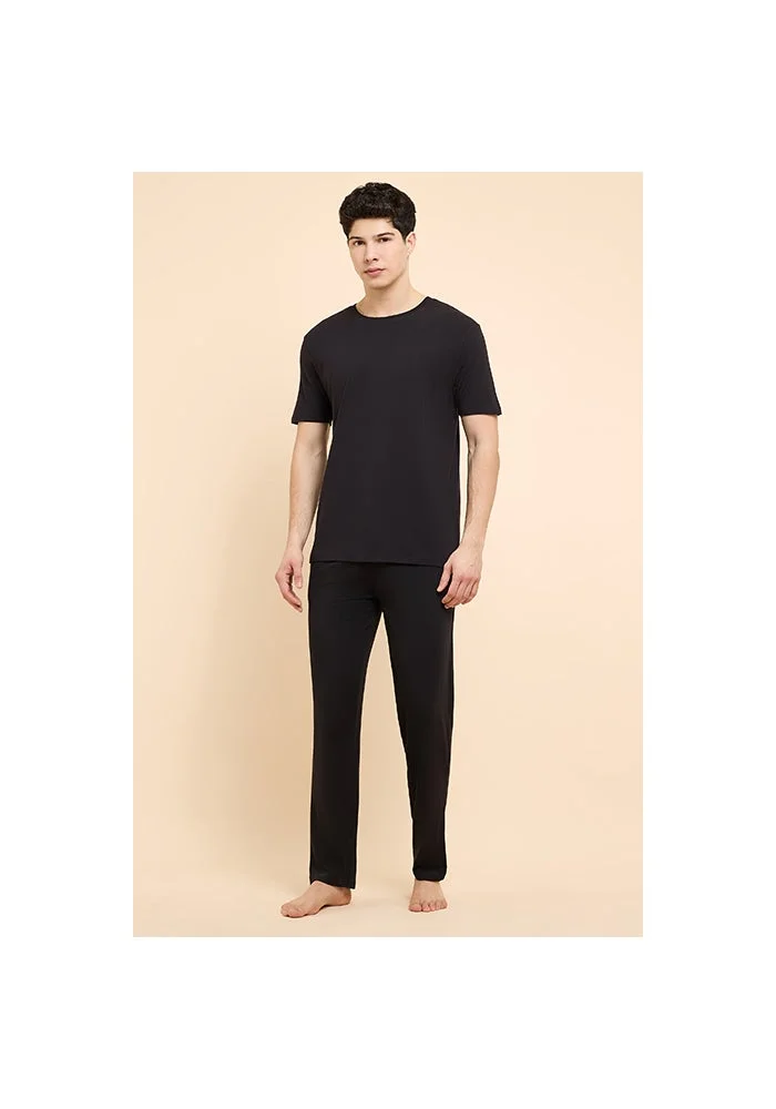 أر أند بي Solid Sleep T-Shirt with Crew Neck and Short Sleeves