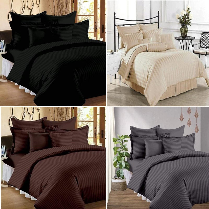 Castiqa Satin Fabric Stripes Pattern 4 Bedsheets Set Combo for Home/Hotels/Hospitals (4 Bedsheets 8 Pillow Covers) Size-90x100inch (Multicolor F) - Image 1