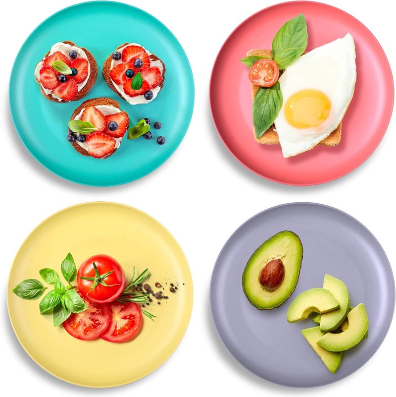 Get Fresh مجموعة أطباق الأطفال من GET FRESH من الخيزران 4 قطع أطباق عشاء قابلة لإعادة الاستخدام للأطفال أطباق ملونة من ألياف الخيزران لمجموعة عشاء الأطفال للاستخدام اليومي - Image 2