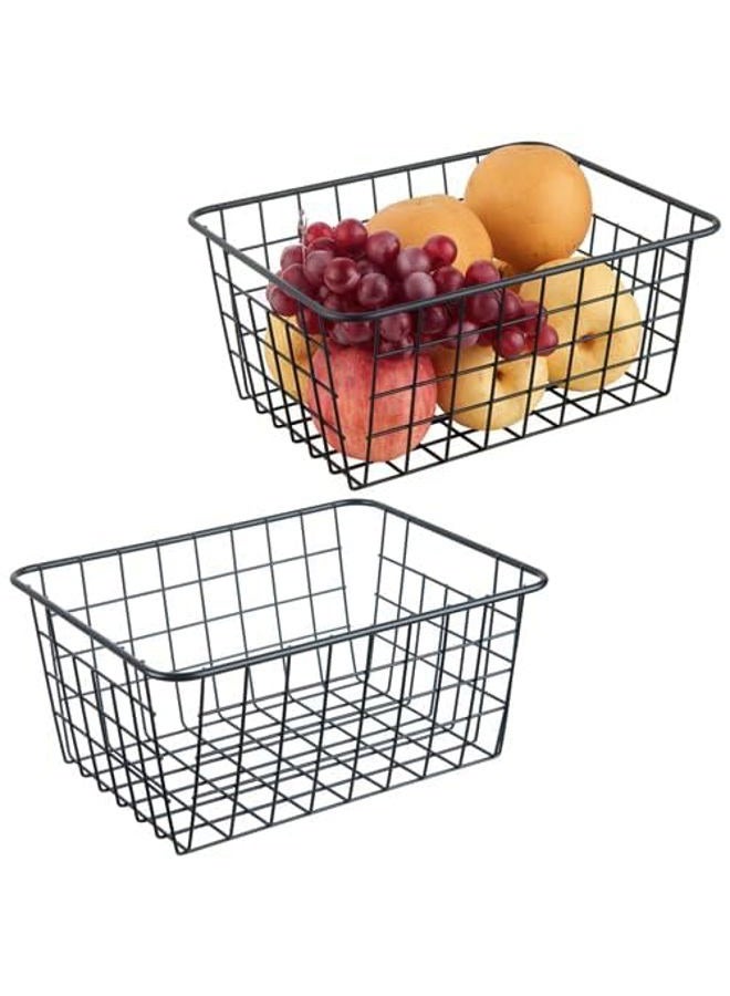 JUNCHU CHERRY Wire Kitchen Storage Basket 2 Packs,Perfect Pantry Organization Accessories Basket,Laundry,Countertop Organization,Suitable for Kitchen,Bathroom,Bedroom,Tabletop,Stackable,Black - Image 1