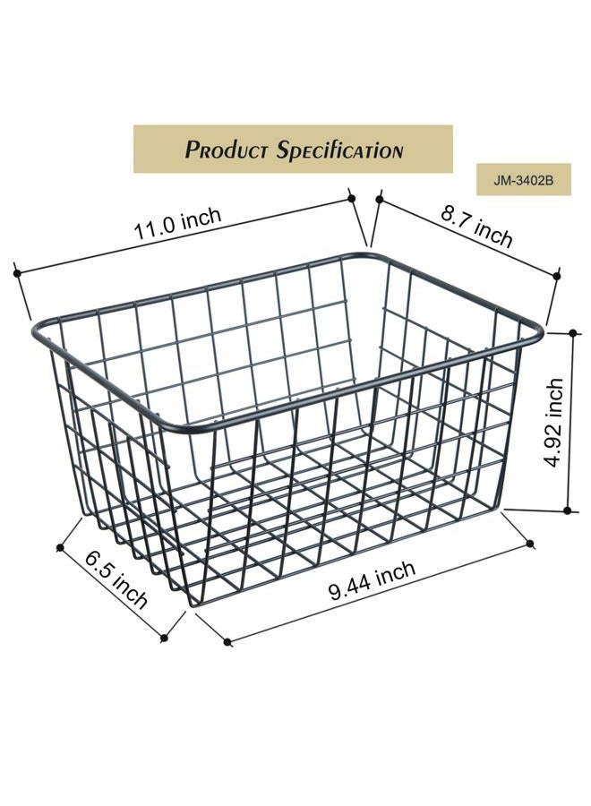 JUNCHU CHERRY Wire Kitchen Storage Basket 2 Packs,Perfect Pantry Organization Accessories Basket,Laundry,Countertop Organization,Suitable for Kitchen,Bathroom,Bedroom,Tabletop,Stackable,Black - Image 3