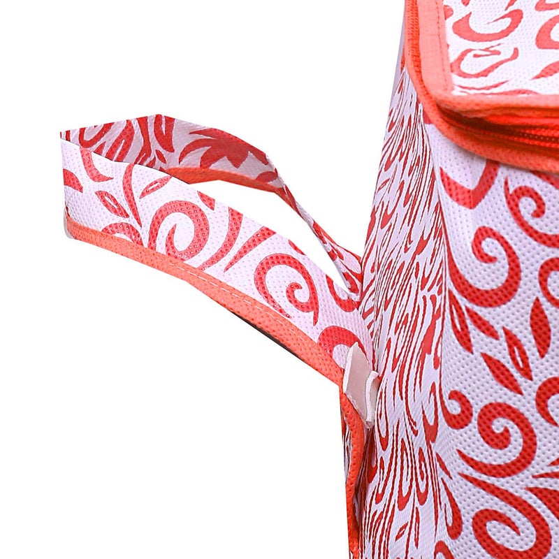 Kuber Industries Leaf Design 3 Piece Non Woven Underbed Storage BagStorage OrganiserBlanket Cover with Transparent WindowExtra Large Red CTKTC34493 - Image 3